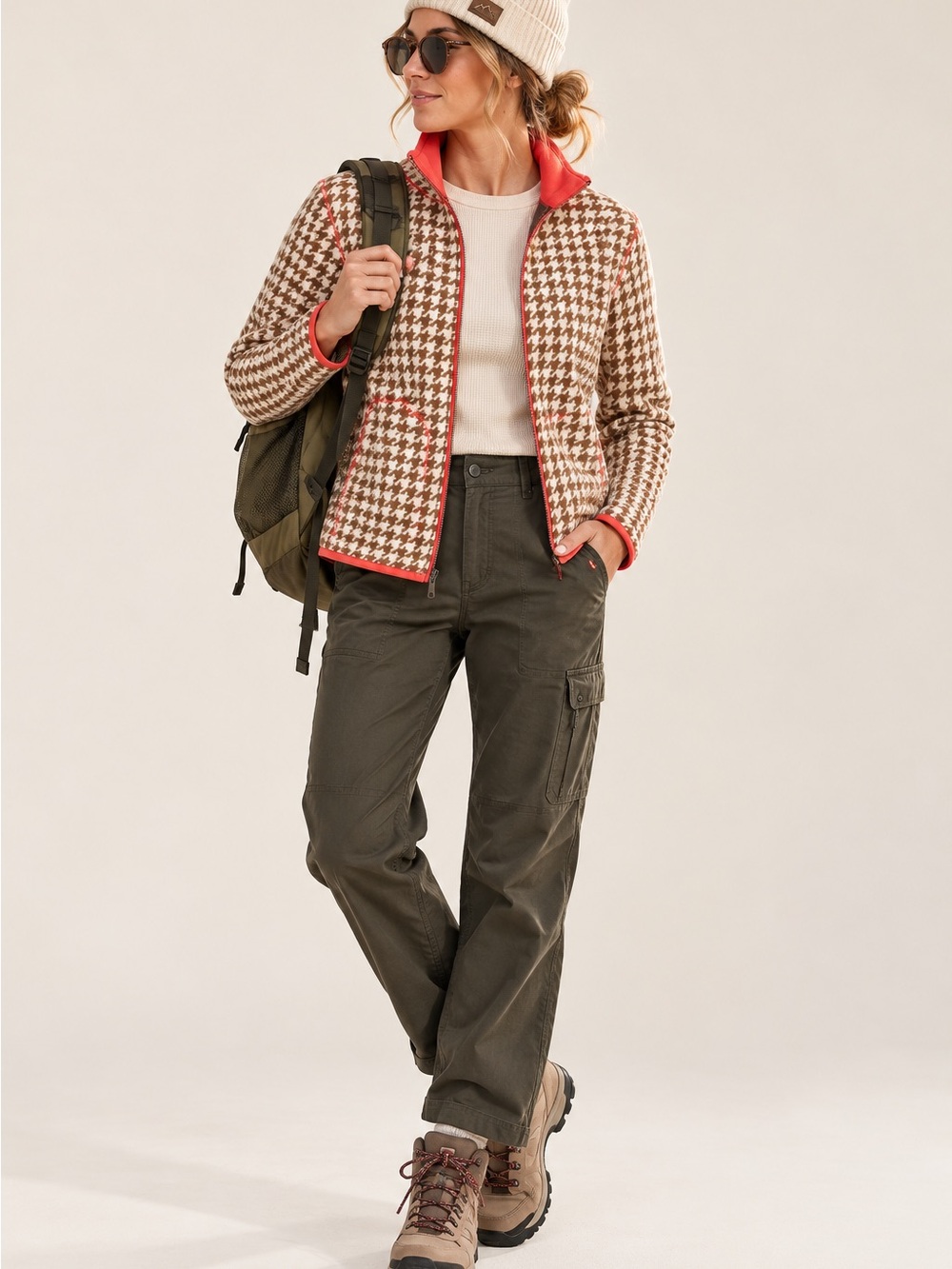 White Sierra Alpha Tek Houndstooth Fleece Jacket Bark Combo M NWT